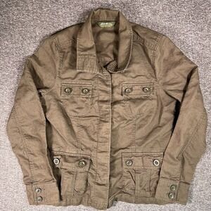 Eddie Bauer Jackets Womens Sz M‎ Olive Green Pockets Linen Blend Outerwear Cargo